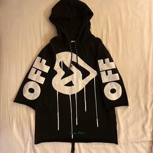 *RARE* OFF-WHITE c/o VIRGIL ABLOH Flower Power Black Oversized Hoodie Sweatshirt - Picture 2 of 7